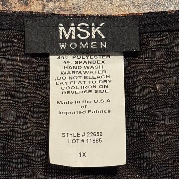 MSK Top 3/4 Sleeve Floral Cottage Romantic Earthy Cowl Neck Metallic Black 1X - Picture 3 of 8